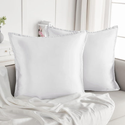 2er Set Satin Kissenbezug 65x65 Weiß mit Haargummis