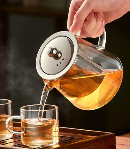 Glas Teekanne 950ml hitzebeständigem Edelstahl-Teesieb für Tee Kaffee