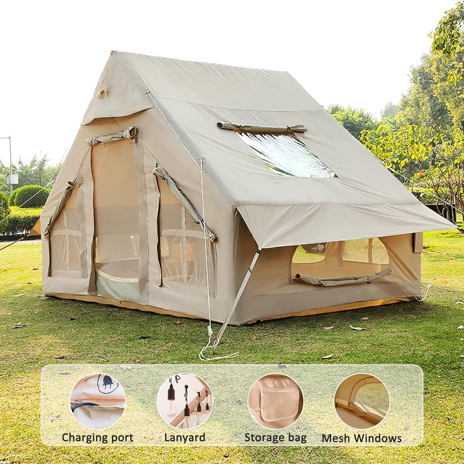 Aufblasbares Familienzelt 4 Personen Camping Glampingzelt mit Pumpe