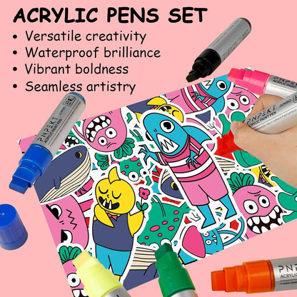 Acryl Paint Markers 15mm Filzspitze 12 Farben wasserfest - 15er Set