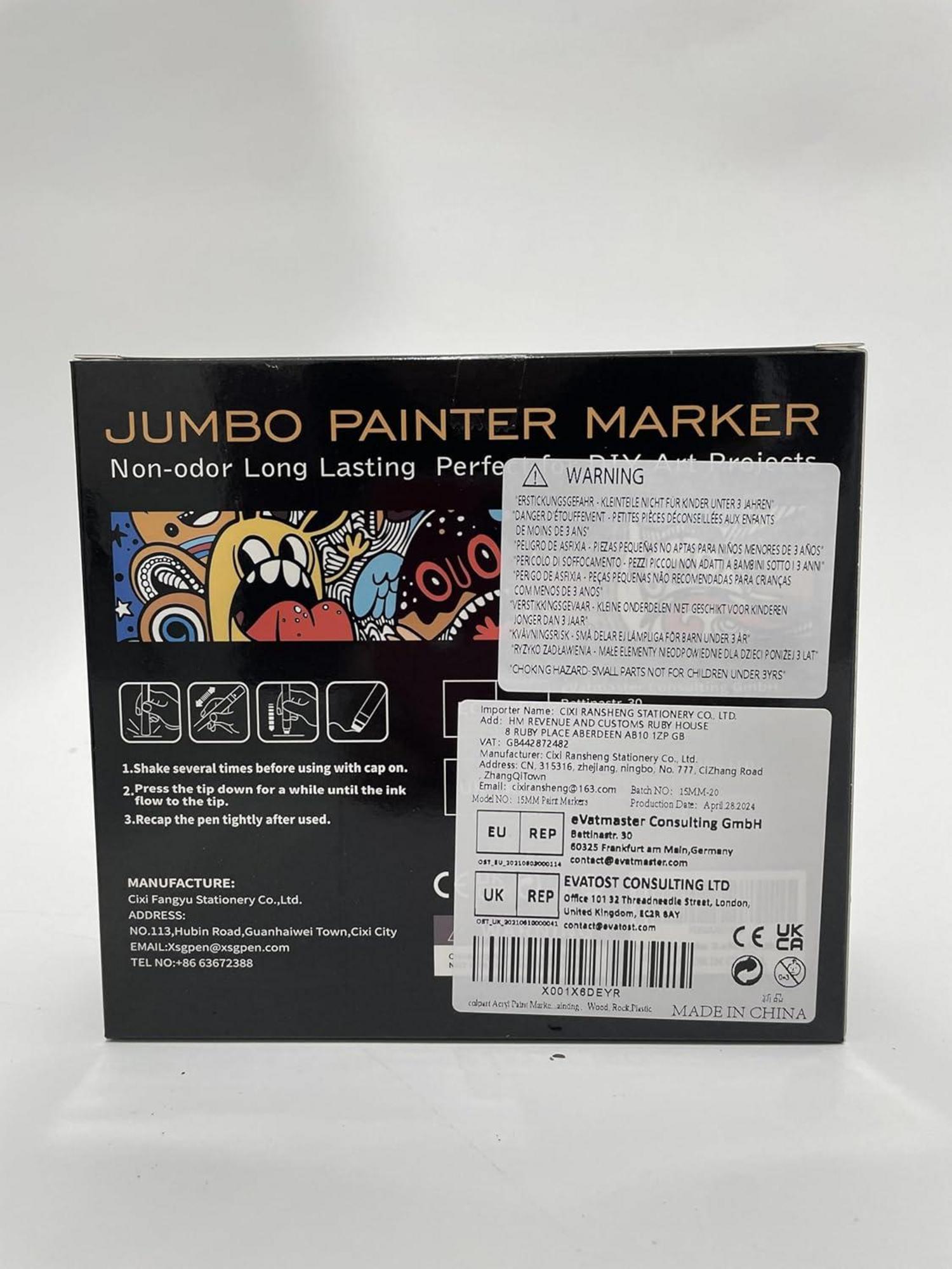 15 Acrylstift Marker Set 15mm Filzspitze 12 Farben wasserfest für Steine Holz