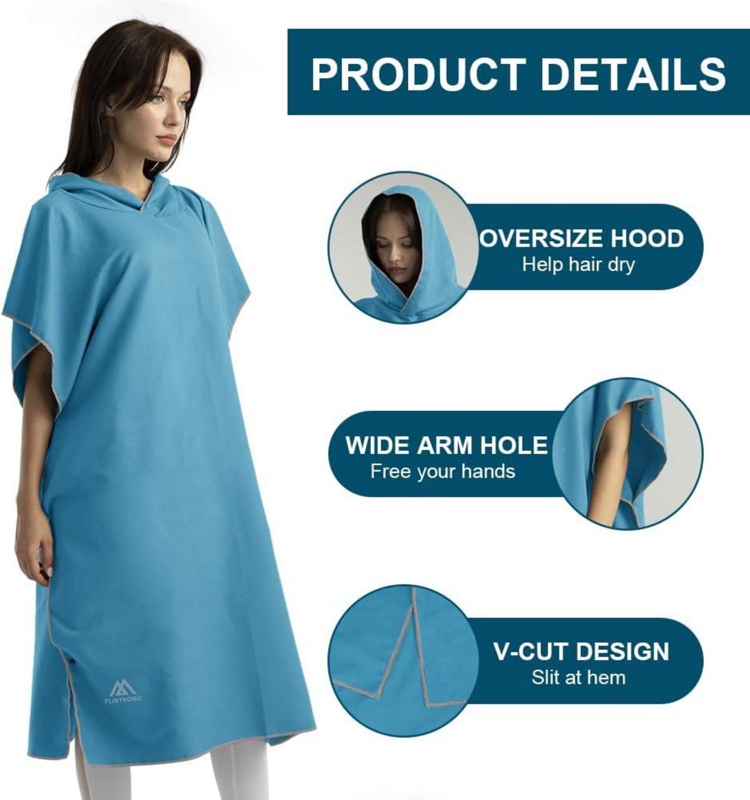 Mikrofaser Surf Poncho 110x80cm Quick Dry Badeponcho Kapuze Hellblau