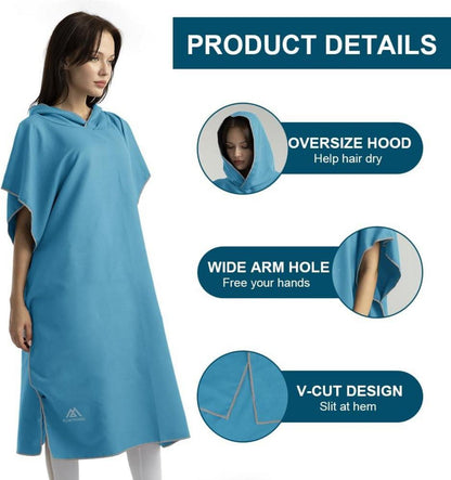Mikrofaser Surf Poncho 110x80cm Quick Dry Badeponcho Kapuze Hellblau