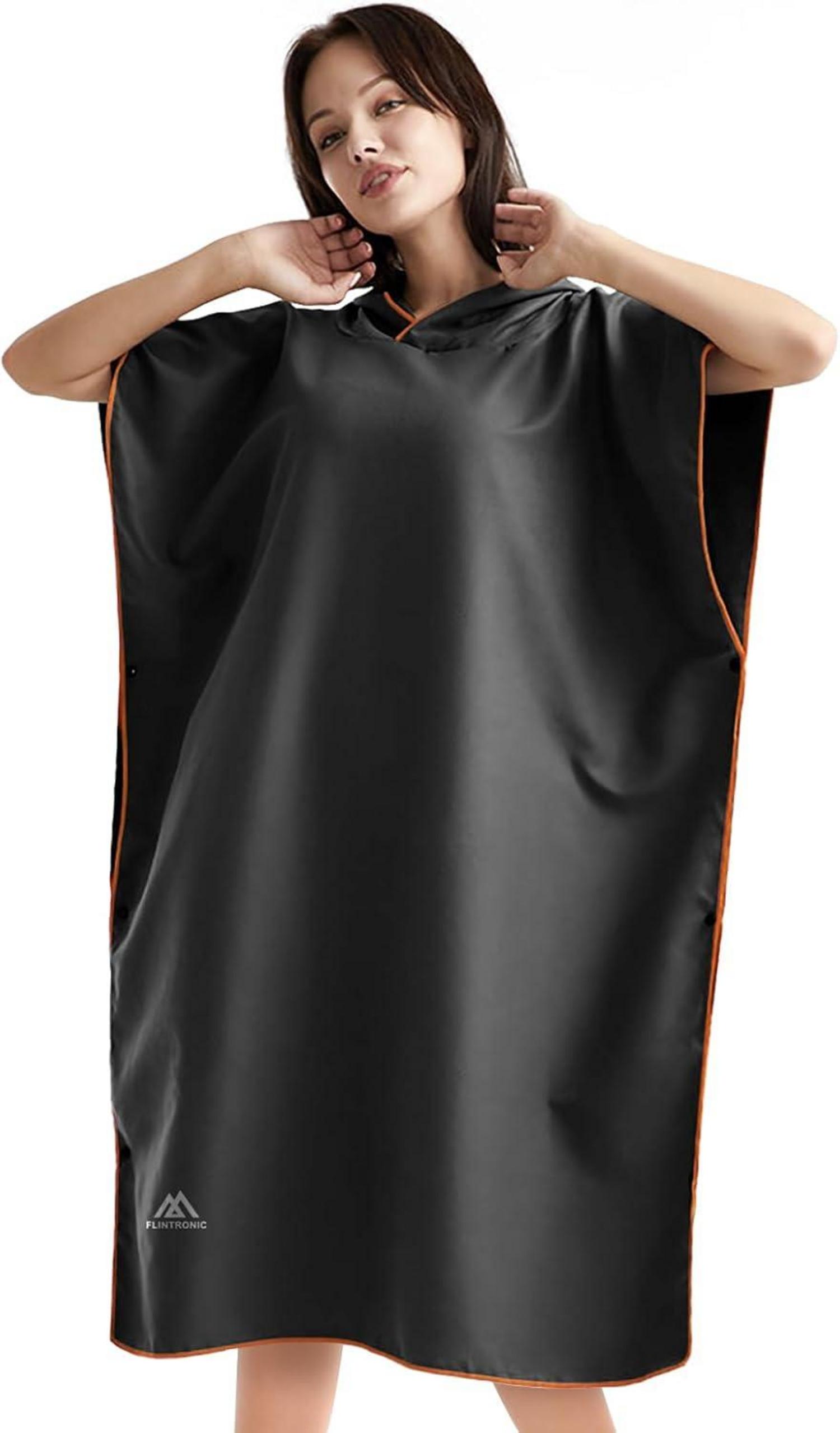 Mikrofaser Surf Poncho Quick Dry Badeponcho Kapuze Strand Schwarz