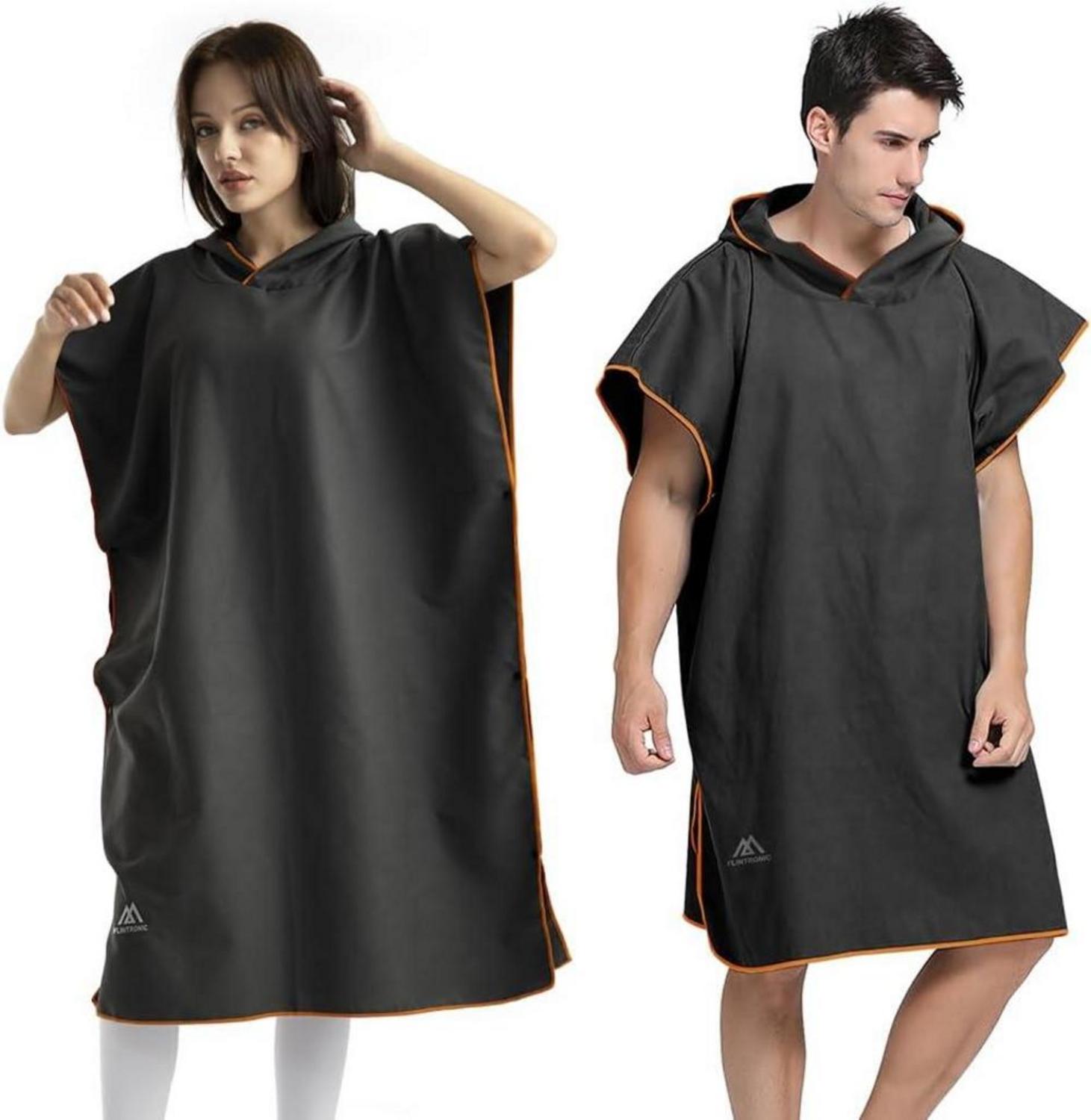 flintronic Handtuch Poncho Mikrofaser Surf Strandtuch 110x80cm Schwarz