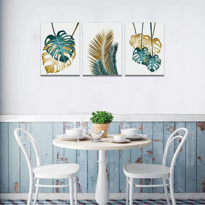 Pflanzen Bilder Wandbilder 3er Set Goldene Grüne Monstera 30x40cm