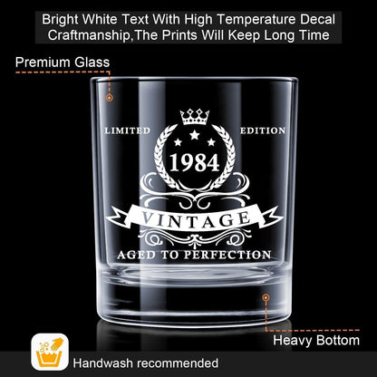 40. Geburtstag Geschenk Whiskyglas 1984 Holzkiste Ginbourbon 360ml