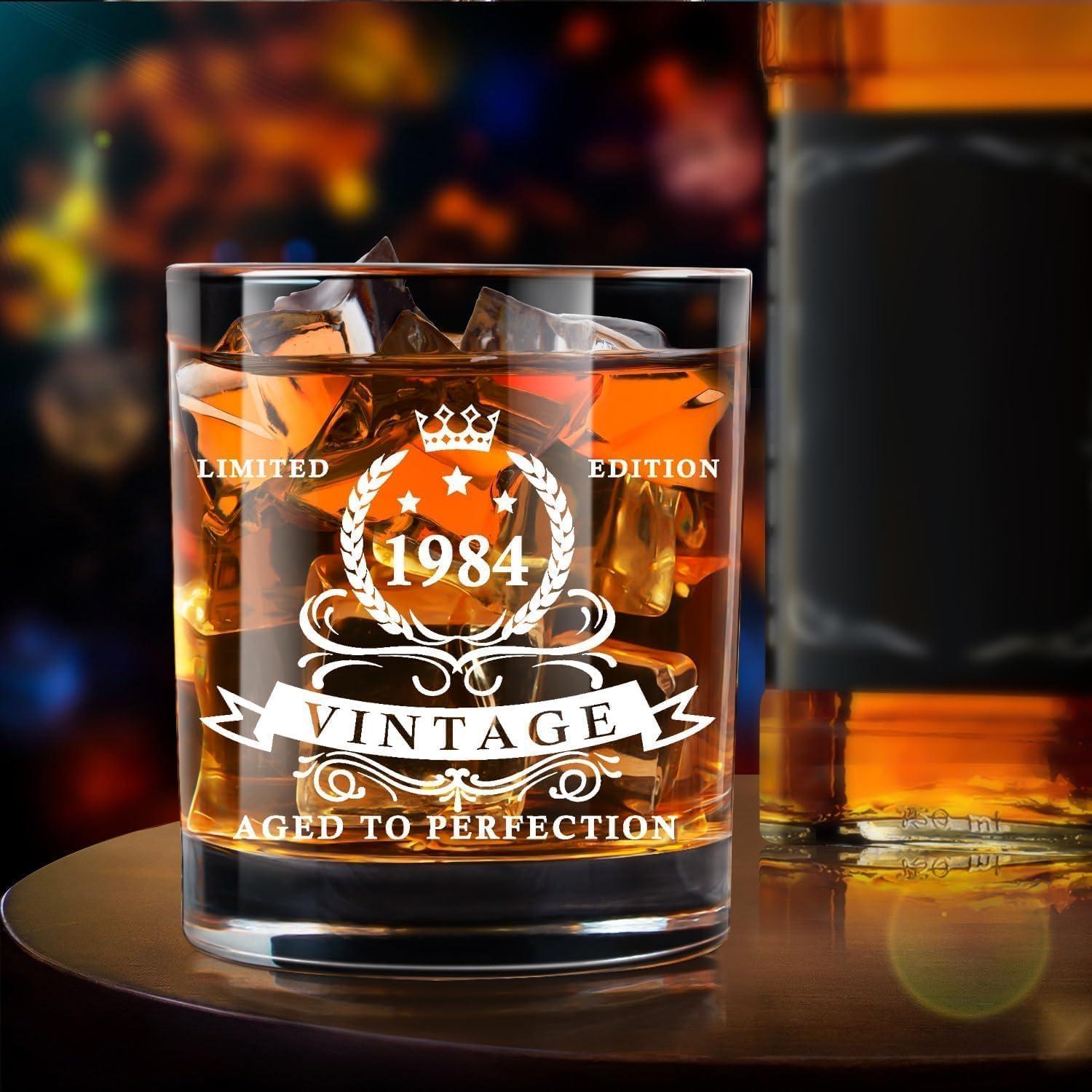 Geschenke 40. Geburtstag Männer, 1984 Whiskyglas Holzkiste