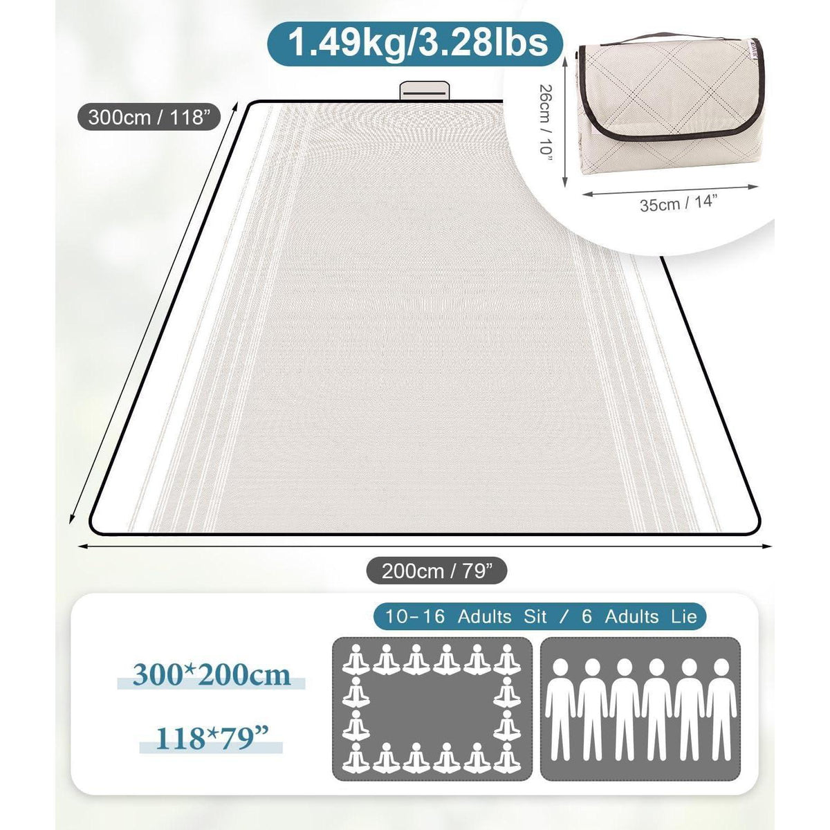 Wasserdichte Picknickdecke 300x200 cm – Sandfrei & Isoliert