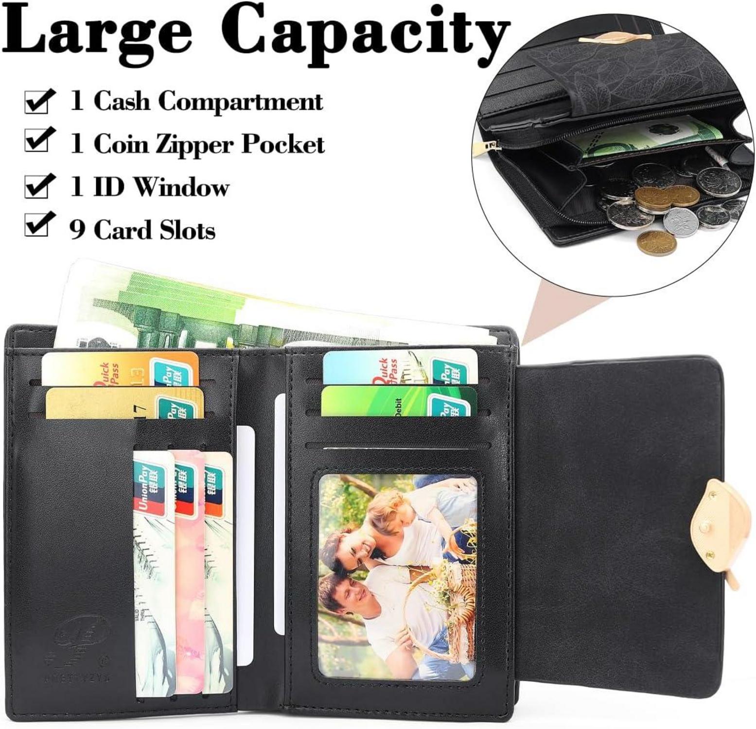 Kleine Geldbörse Damen PU Leder Schwarz viele Fächer Zipper Münzfach
