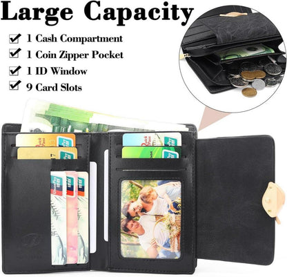 Kleine Geldbörse Damen PU Leder Schwarz viele Fächer Zipper Münzfach
