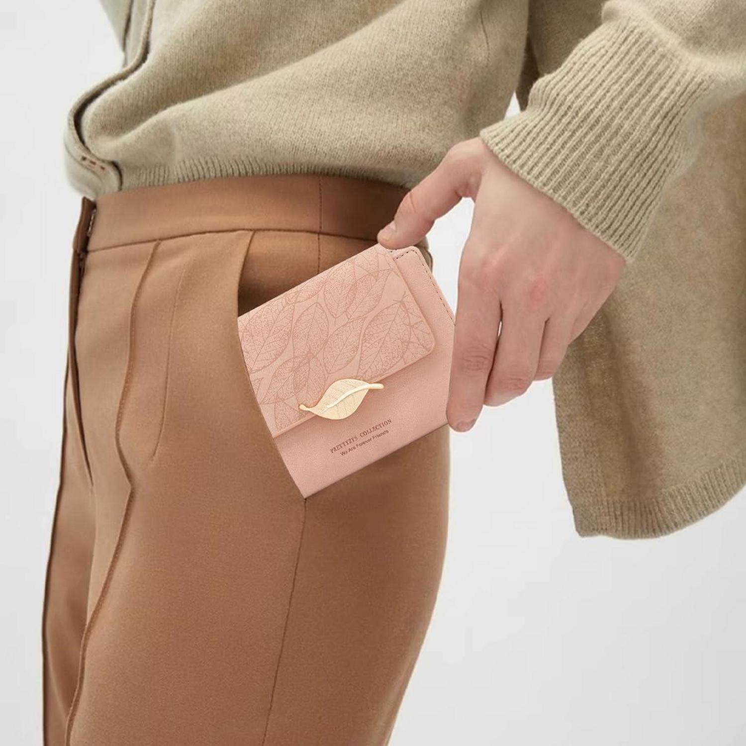 Damen Geldbörse Klein PU Leder mit Zipper & vielen Fächern Rosa