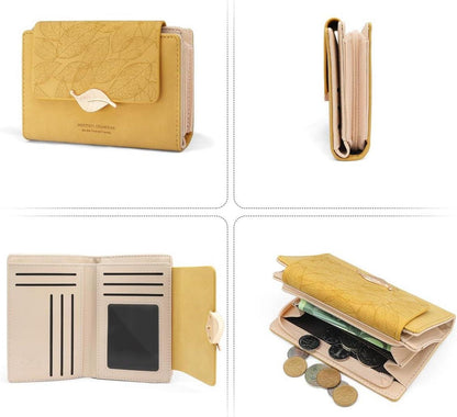 Damen Geldbörse Klein PU Leder Portemonnaie mit Zipper Münzfach & 10