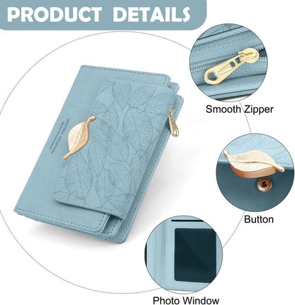REETEE Geldbörse Damen Klein PU Leder Portemonnaie mit Zipperfach Blau