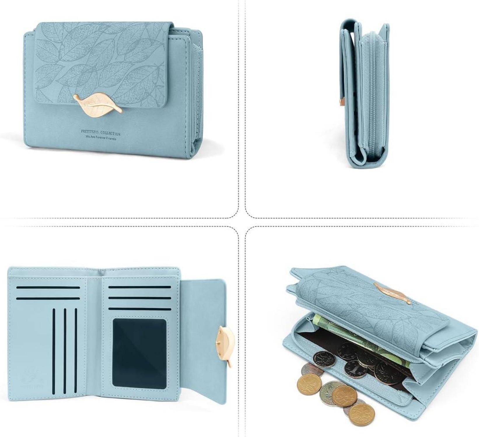 Geldbörse Damen Klein PU Leder Viele Fächer Zipper Münzfach Blau
