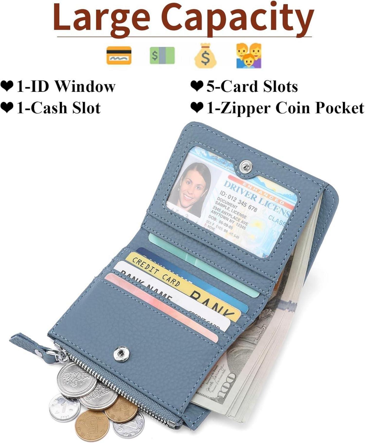Kleine Damen Geldbörse Leder RFID Schutz Münzfach Blau