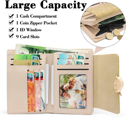 Damen Geldbörse Kunstleder Kleine Brieftasche Zipper Münzfach Solid