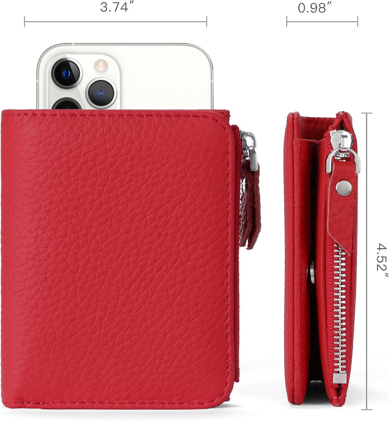 Damen Geldbörse Klein Leder RFID Schutz Reißverschluss-Münztasche Rot