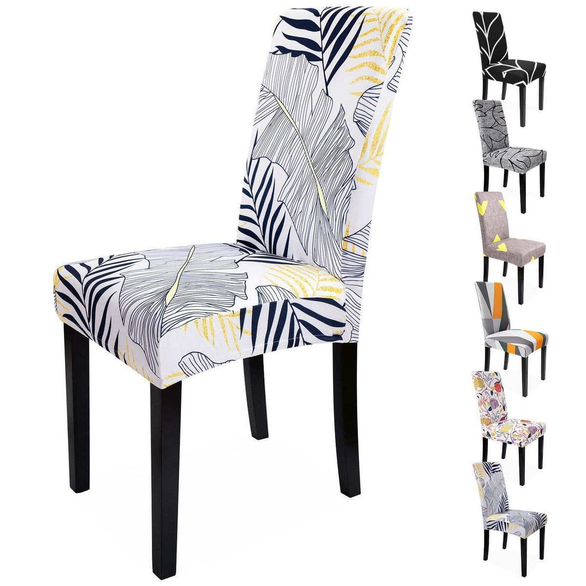 Stretch Stuhlhussen 4er Set mit Blattmuster – Abnehmbar & Waschbar