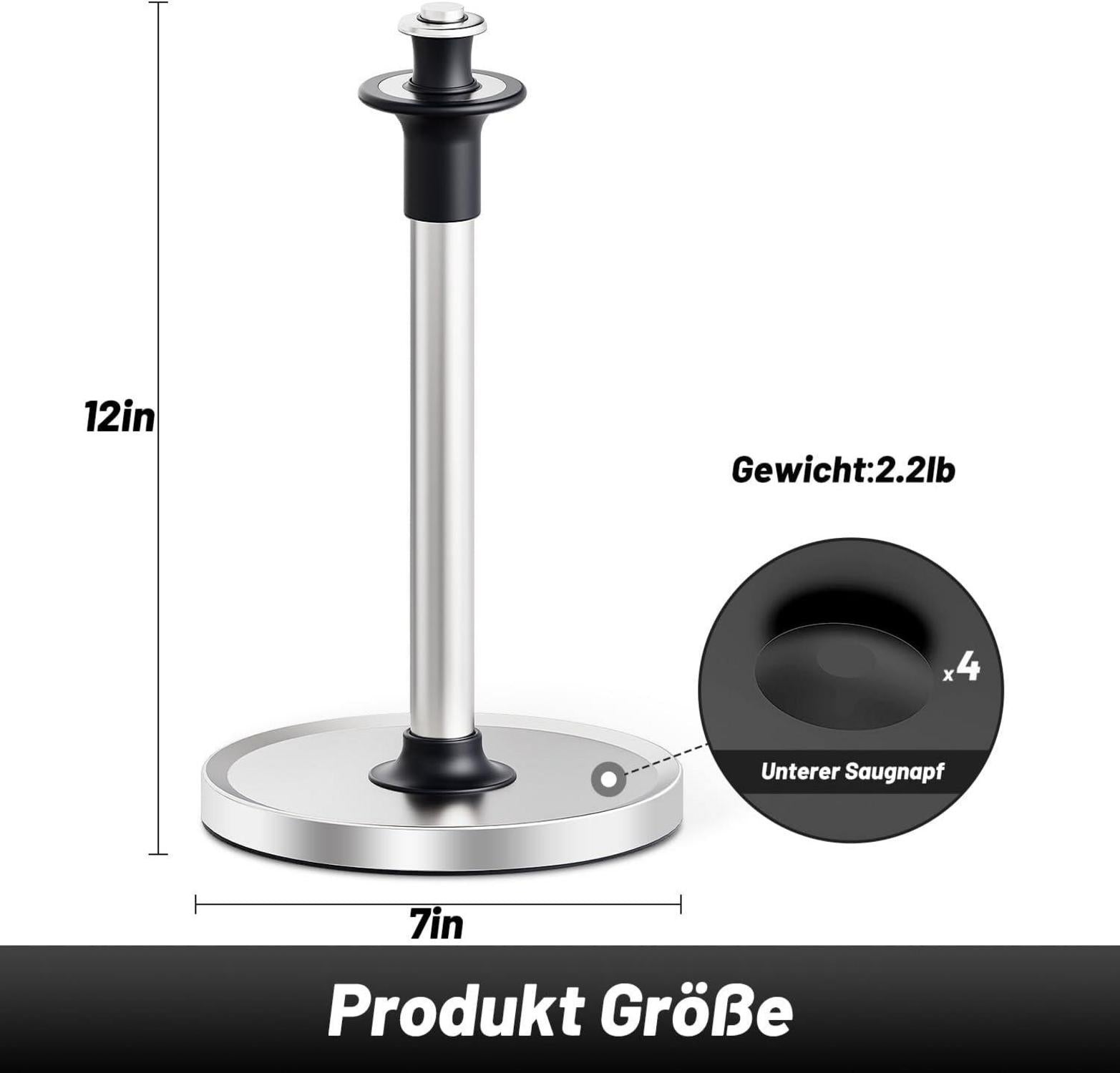 Küchenrollenhalter stehend elastische Struktur Saugnapf 27-29cm