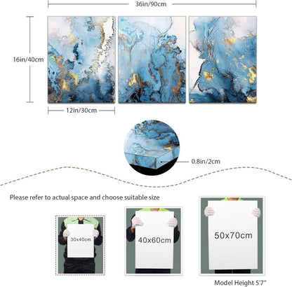 Abstraktes Wandbild Blau Gold Leinwand 40x30cm - Nordischer Marmor Design