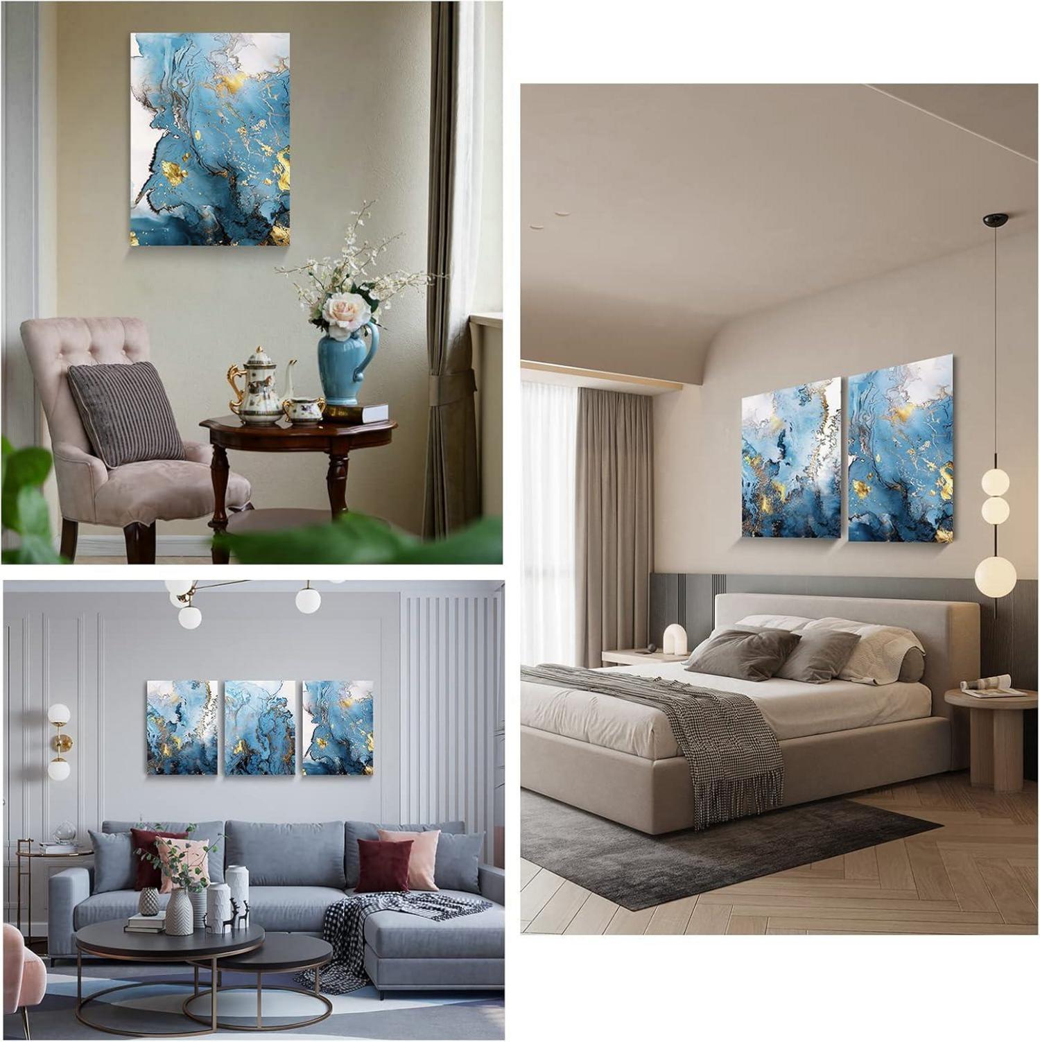 MHARTK66 Abstrakt Blau Gold Leinwand Wandbilder Wohnzimmer Schlafzimmer