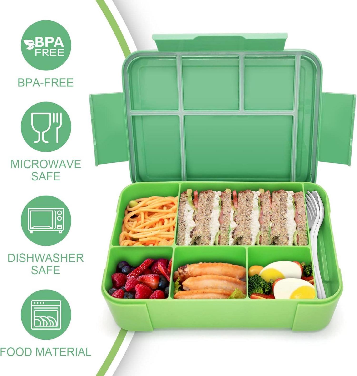 Brotbox Kinder 1300ml mit Fächern Auslaufsicher Lunchbox Grün