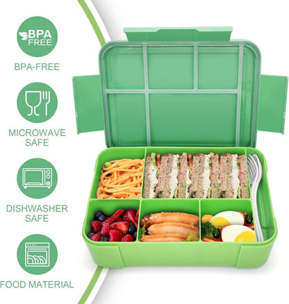 Brotbox Kinder 1300ml mit Fächern Auslaufsicher Lunchbox Grün