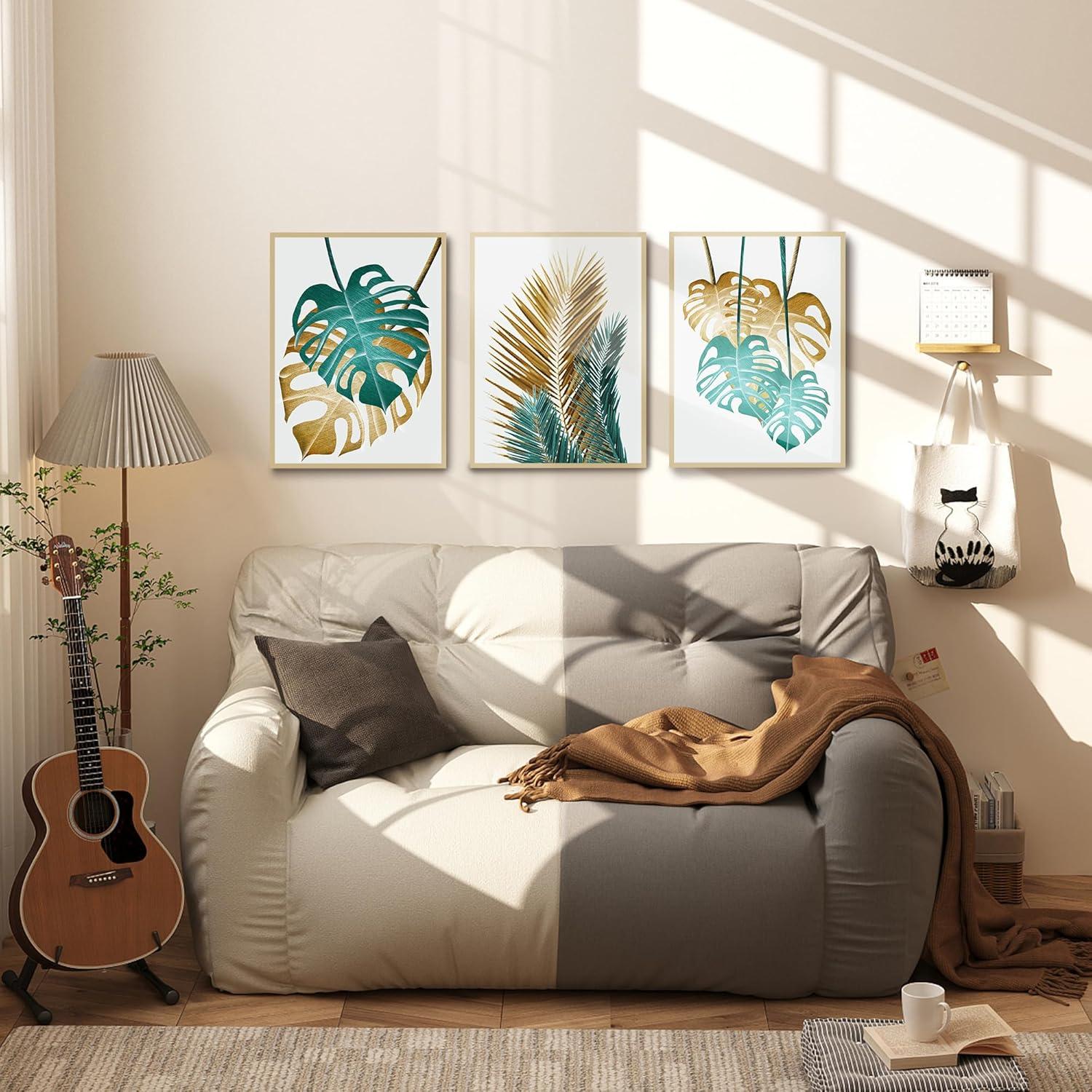 Bilder mit Rahmen Holz Wandbilder Wohnzimmer Schlafzimmer Set Leinwandbild 40x30 cm