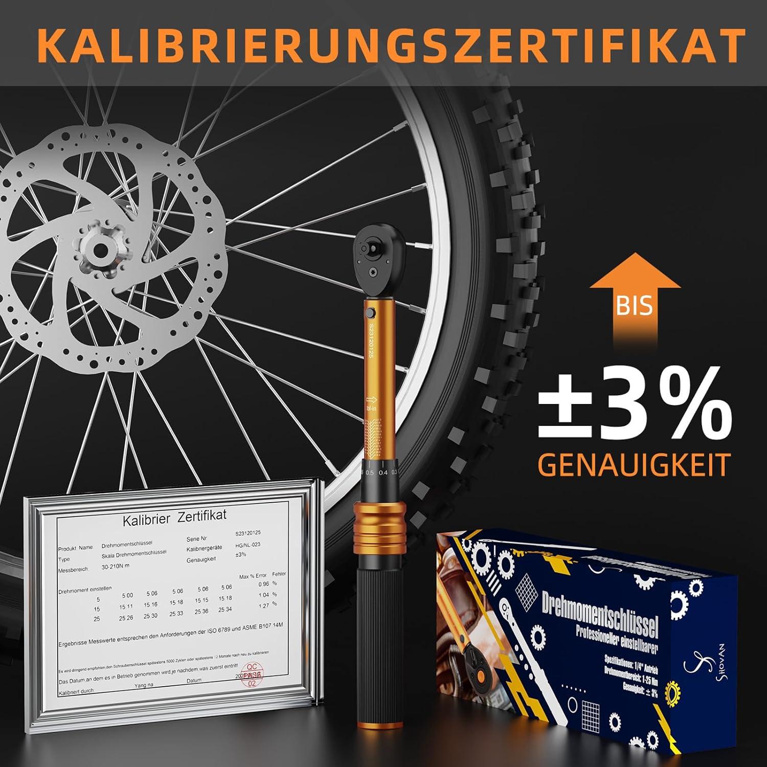 Drehmomentschlüssel Fahrrad 1/4 Zoll 1-25 Nm 33TLG Torque Wrench Set