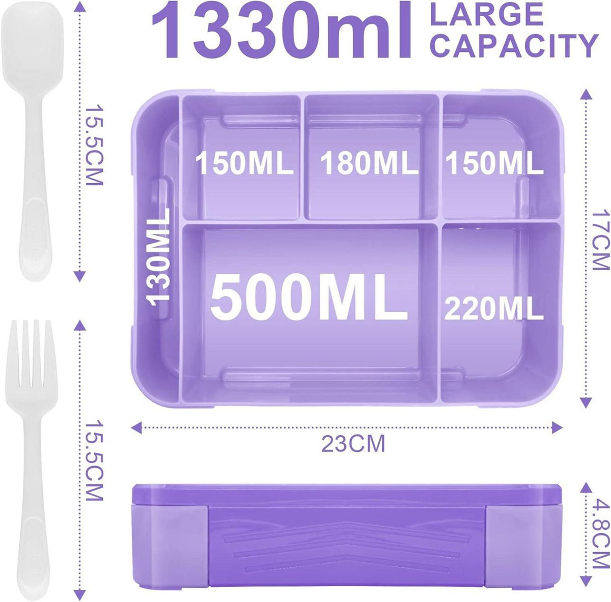 Brotdose Kinder mit Fächern, 1300ml Auslaufsicher Bento Box