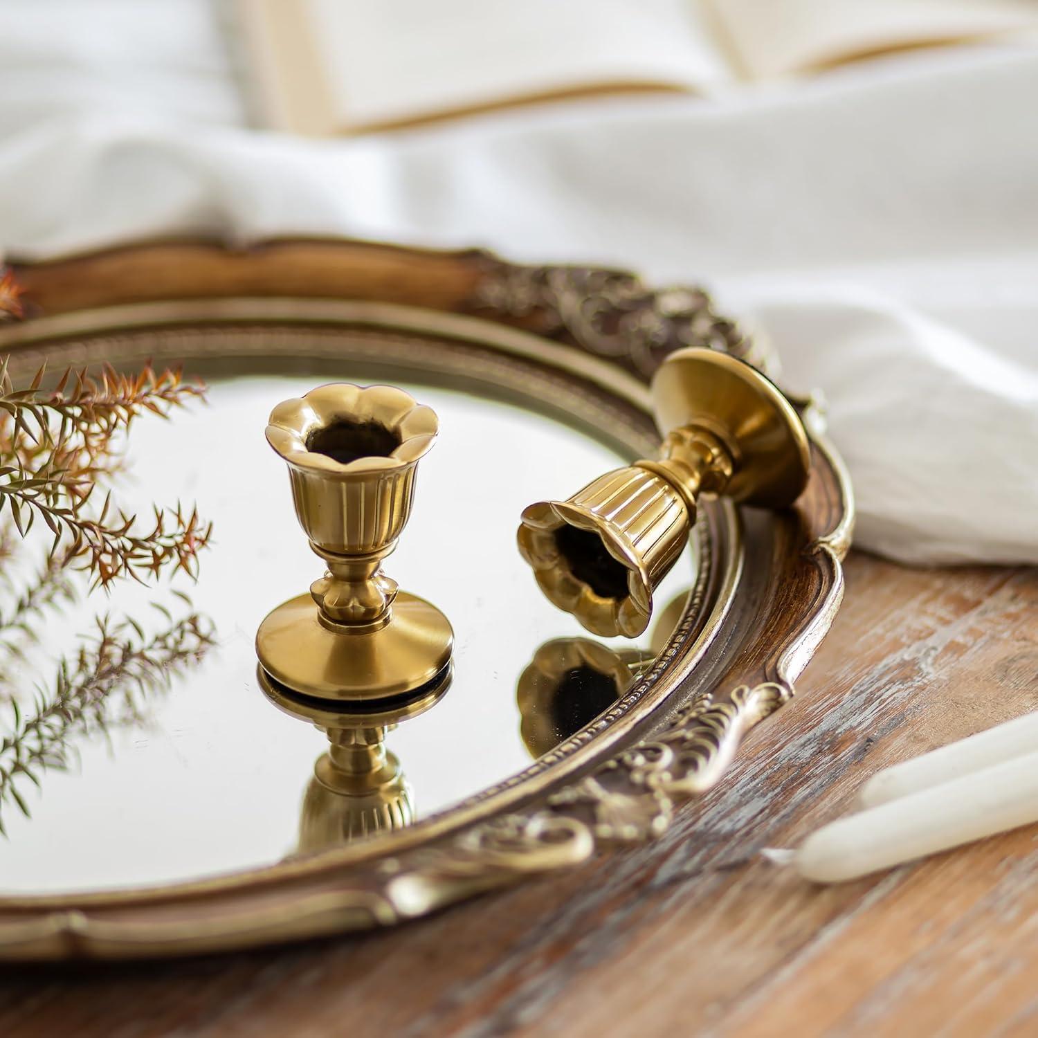 Vintage Kerzenständer Messing 2er Set Gold für Tischdeko