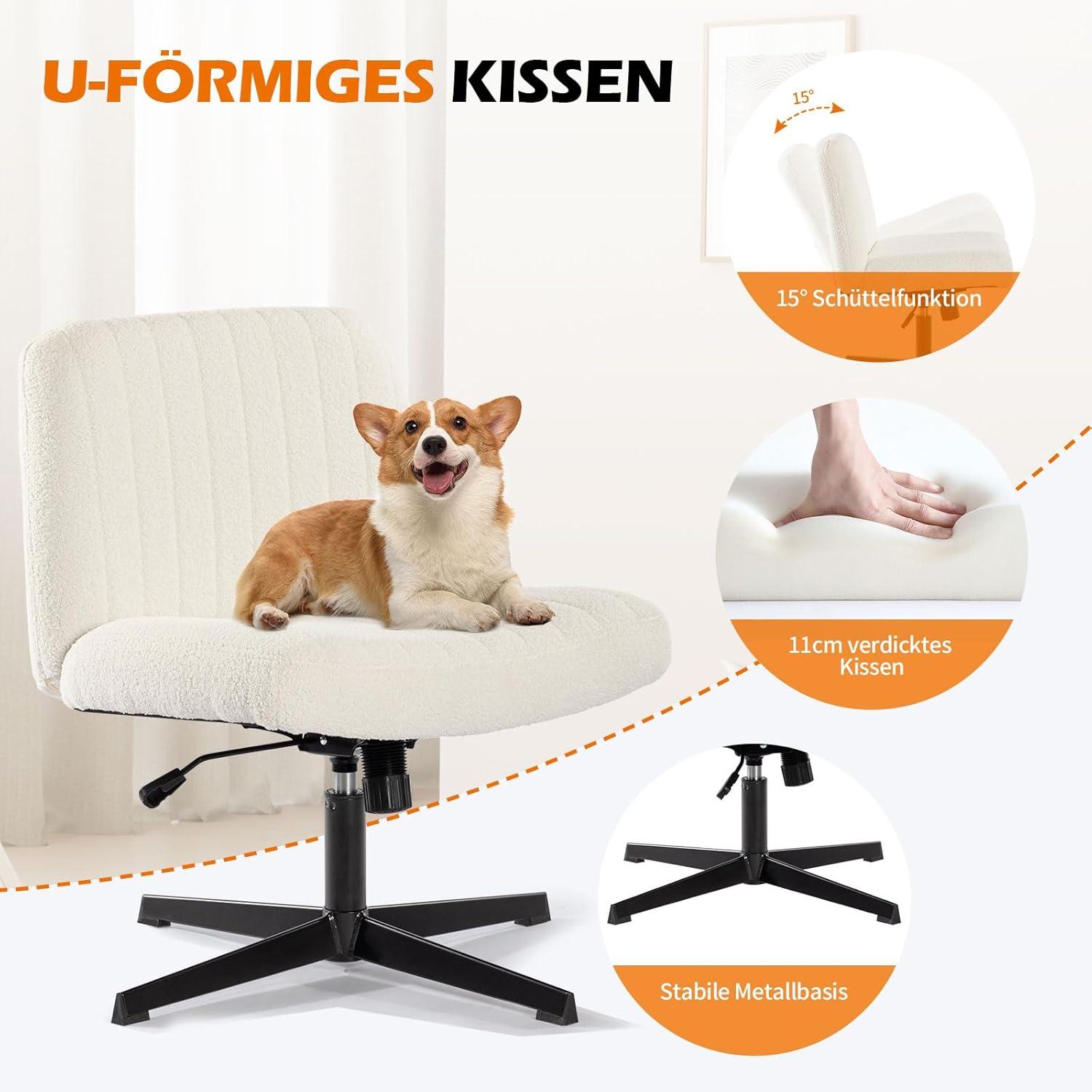 Bürostuhl Armless Höhenverstellbar Schreibtischstuhl 150KG Stoff Kissen