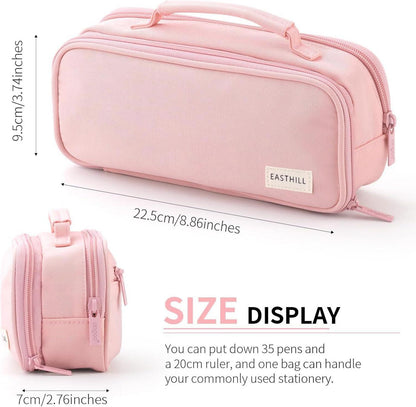 Großes Kapazität Federmäppchen Organizer mit Griff - Rosa