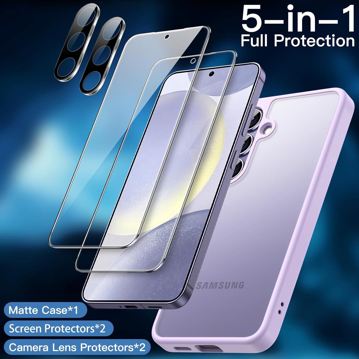 5-in-1 Matt Hülle für Samsung Galaxy S24 5G + Schutzfolie und