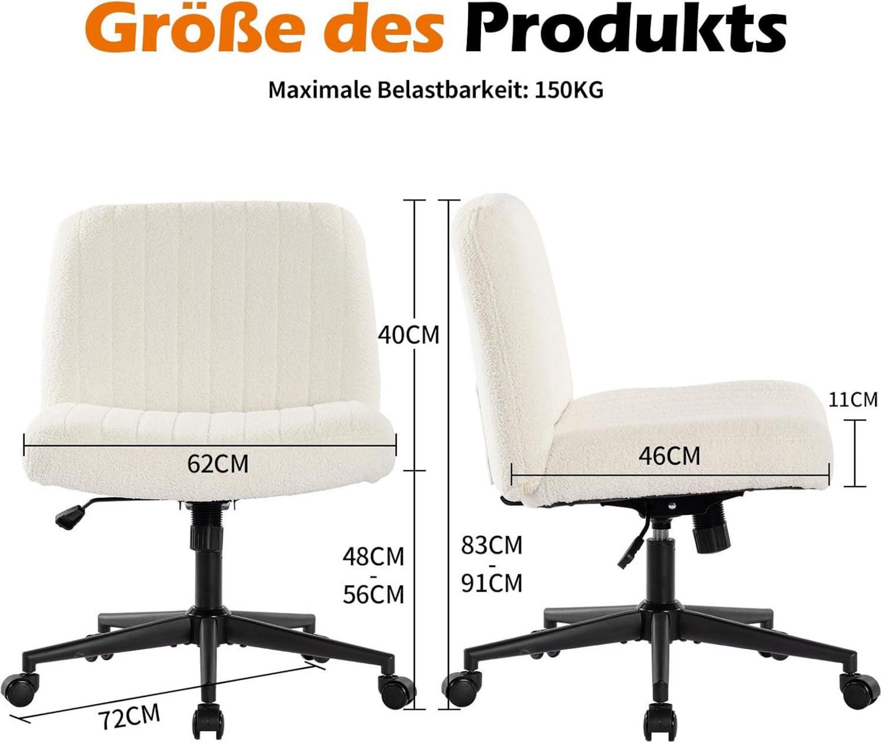 Bürostuhl ohne Armlehnen Höhenverstellbar mit Rollen 150kg