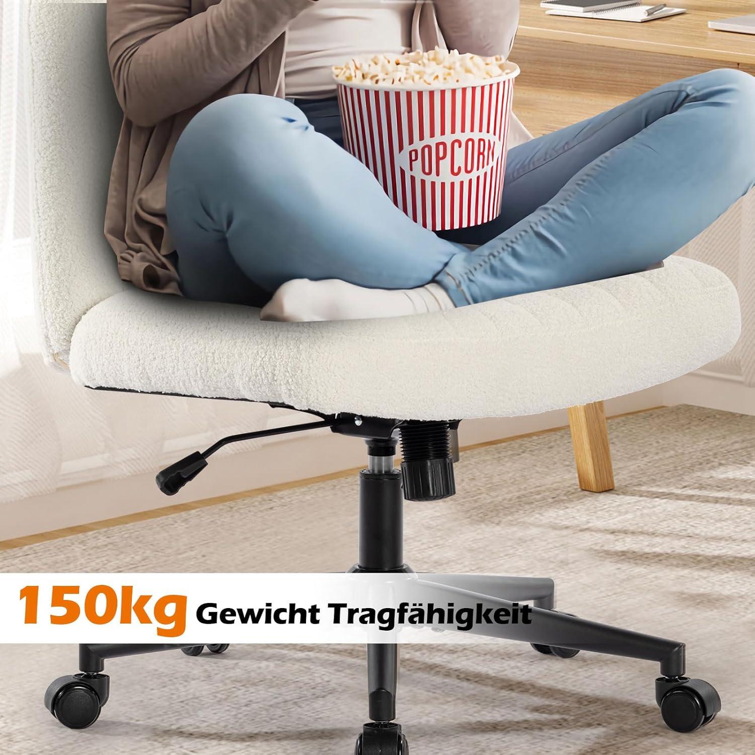 Bürostuhl Ohne Armlehnen Höhenverstellbar Schreibtischstuhl mit Rollen 150KG Stoff Kissen