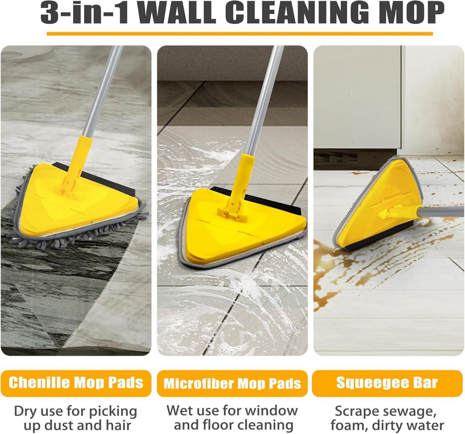 JEHONN Bodenwischer Wischmopp mit Langem Griff 202 cm 180° Faltbar Gelb