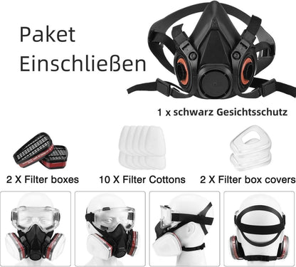 Chemischer Gesichtsschutz mit Filter und Brille - Schwarz