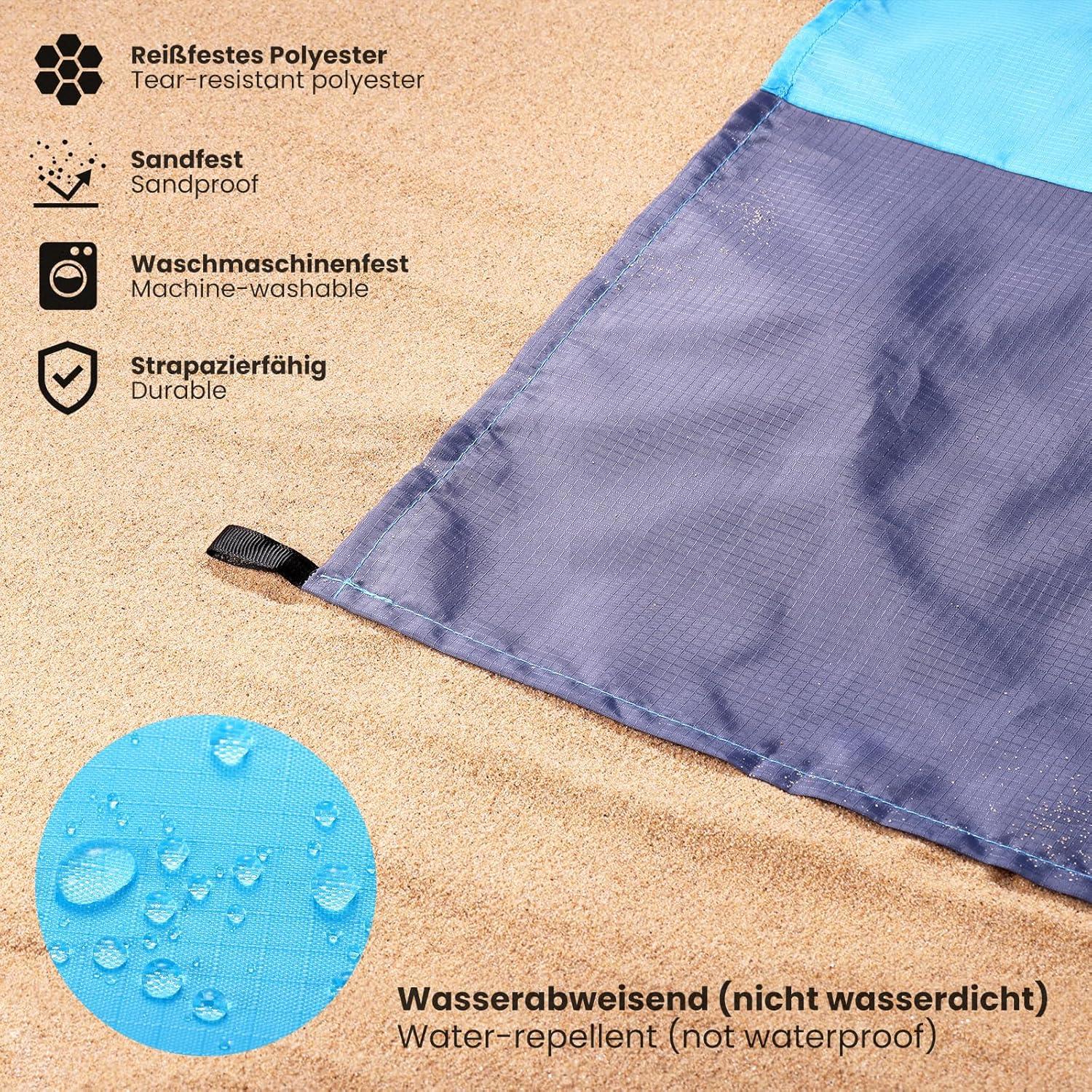 Stranddecke 210 x 200 cm Sandfrei, Wasserabweisend, Ultraleicht
