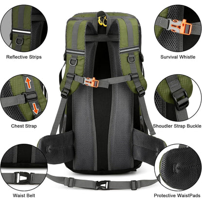 50L Wanderrucksack mit Regenhülle, Trekking- und Campingrucksack, Braun