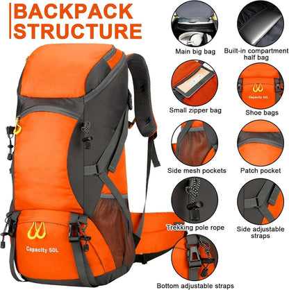 Jianyana 50L Wanderrucksack Trekkingrucksack Wasserdicht Orange