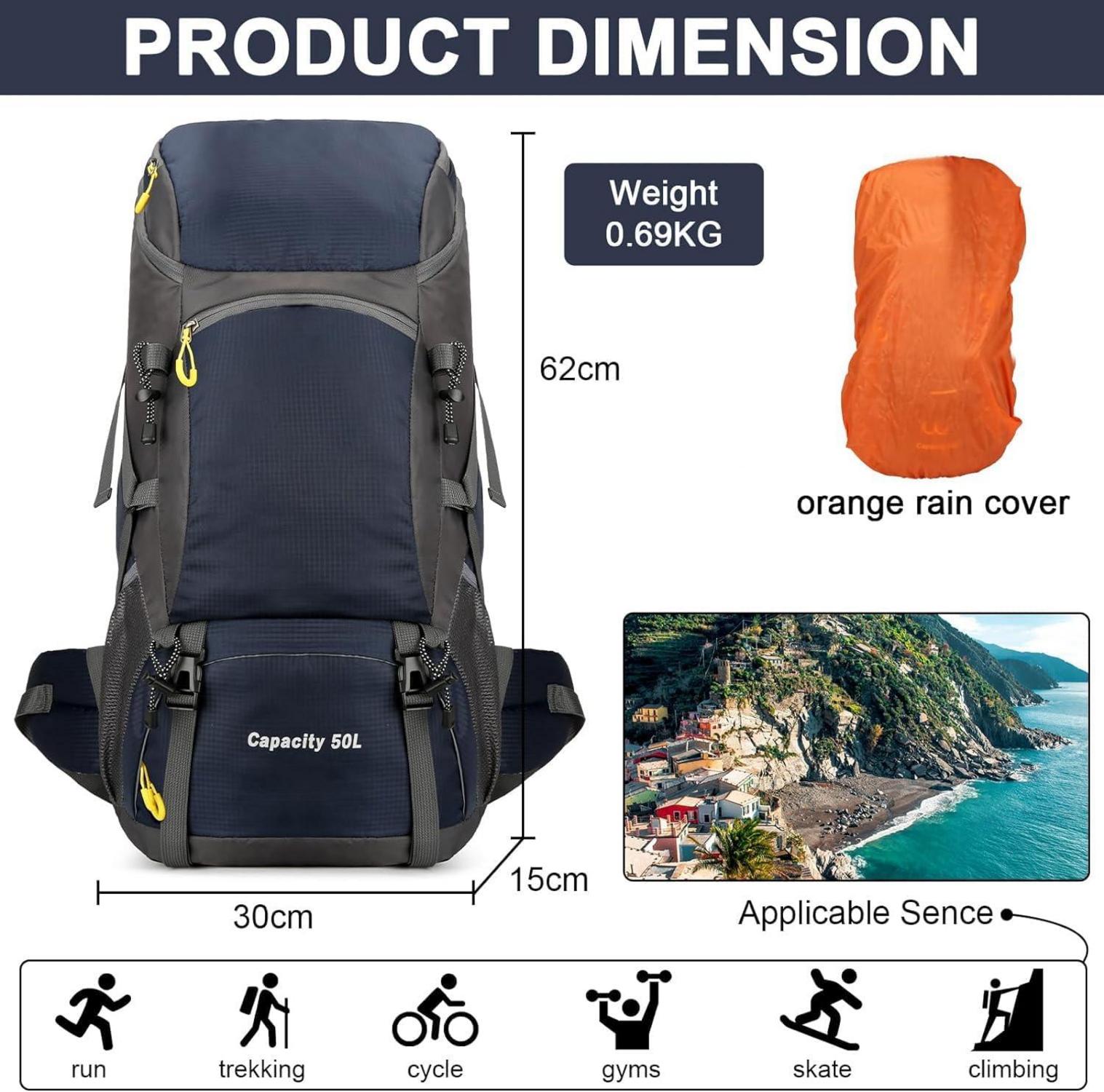 Wanderrucksack 50L Trekkingrucksack Regenhülle Wasserdicht