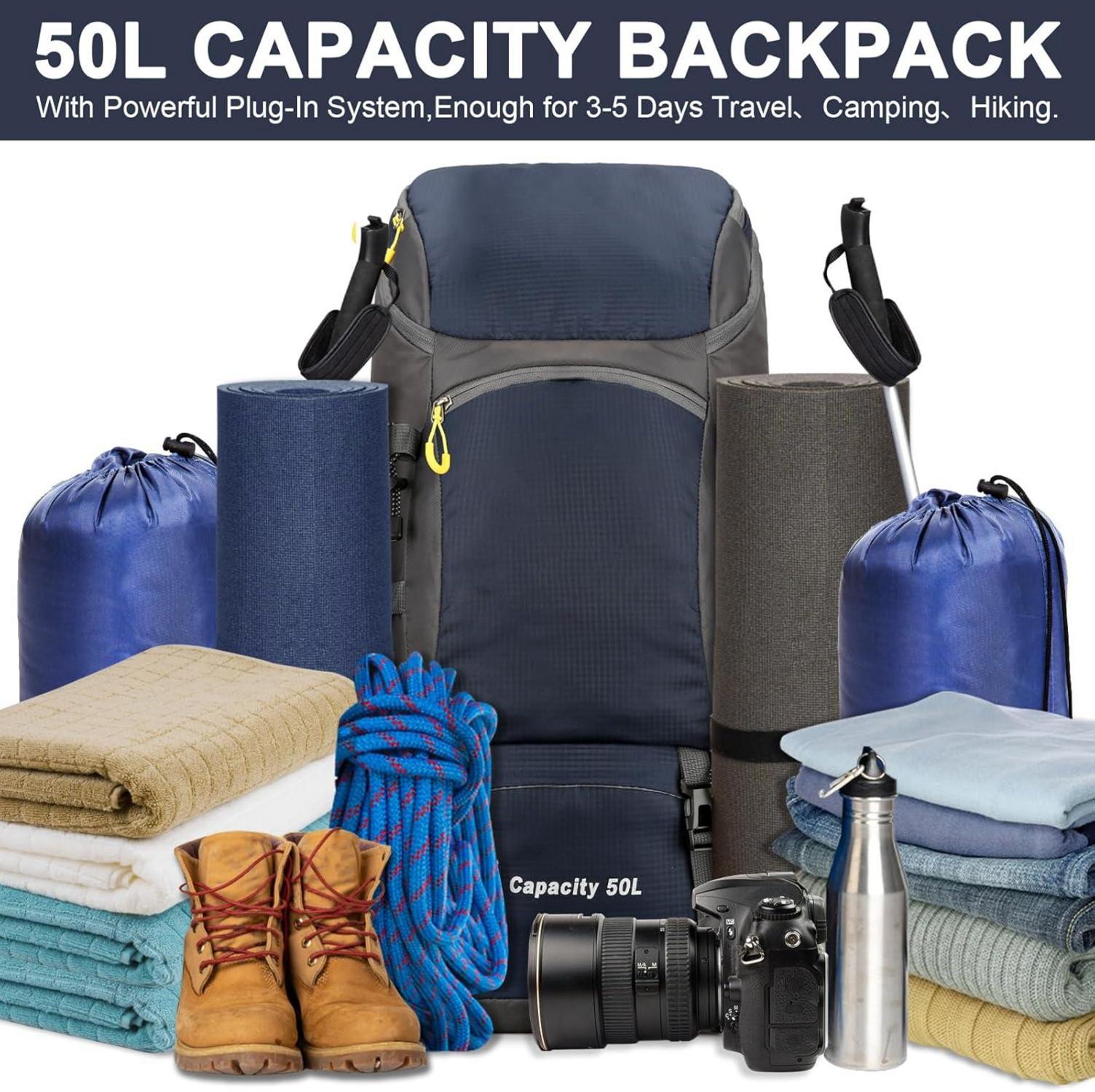 Wanderrucksack 50L Trekkingrucksack Regenhülle Wasserdichter