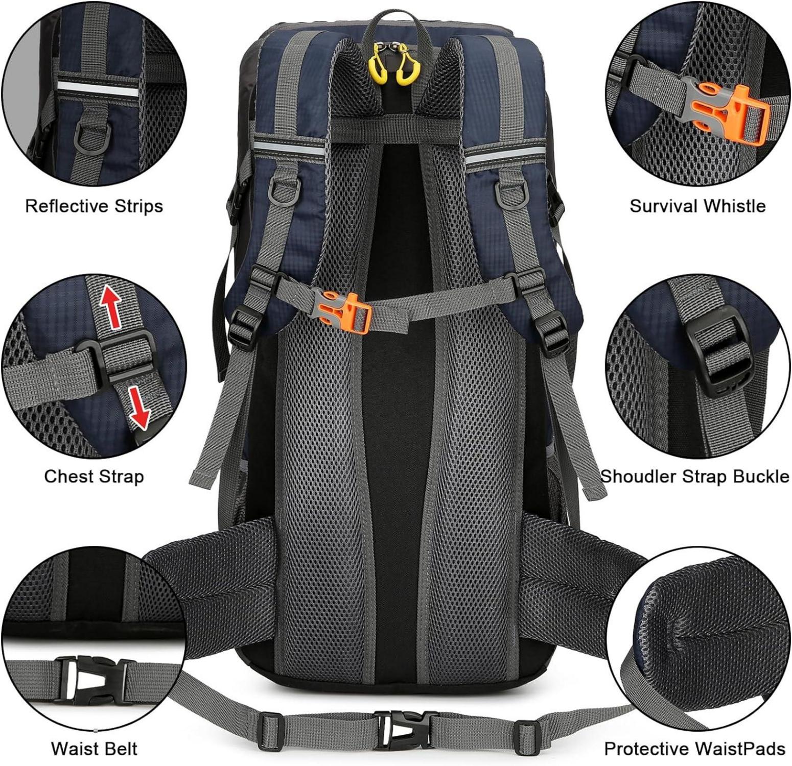 50L Wasserdichter Wanderrucksack Trekkingrucksack Regenhülle Blau
