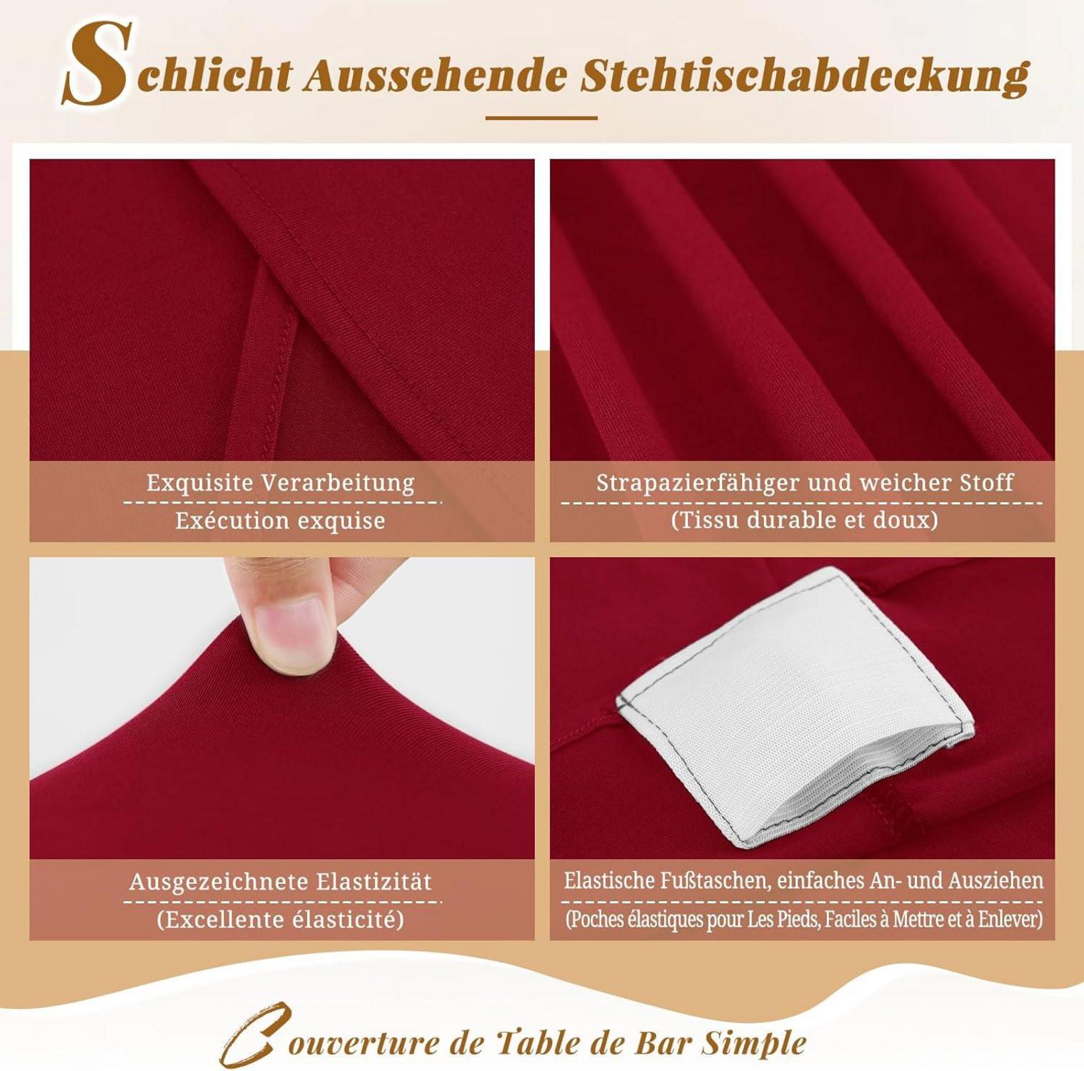 Stretch Stehtisch Husse 3er-Set Burgunder Rot Ø80-85 cm Spandex