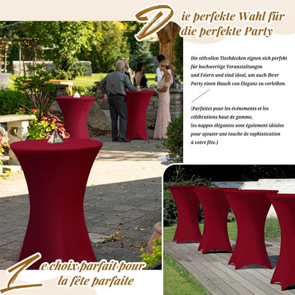 Stretch Stehtisch Husse 3er-Set Burgunder Rot Ø80-85cm Spandex Tischdecke