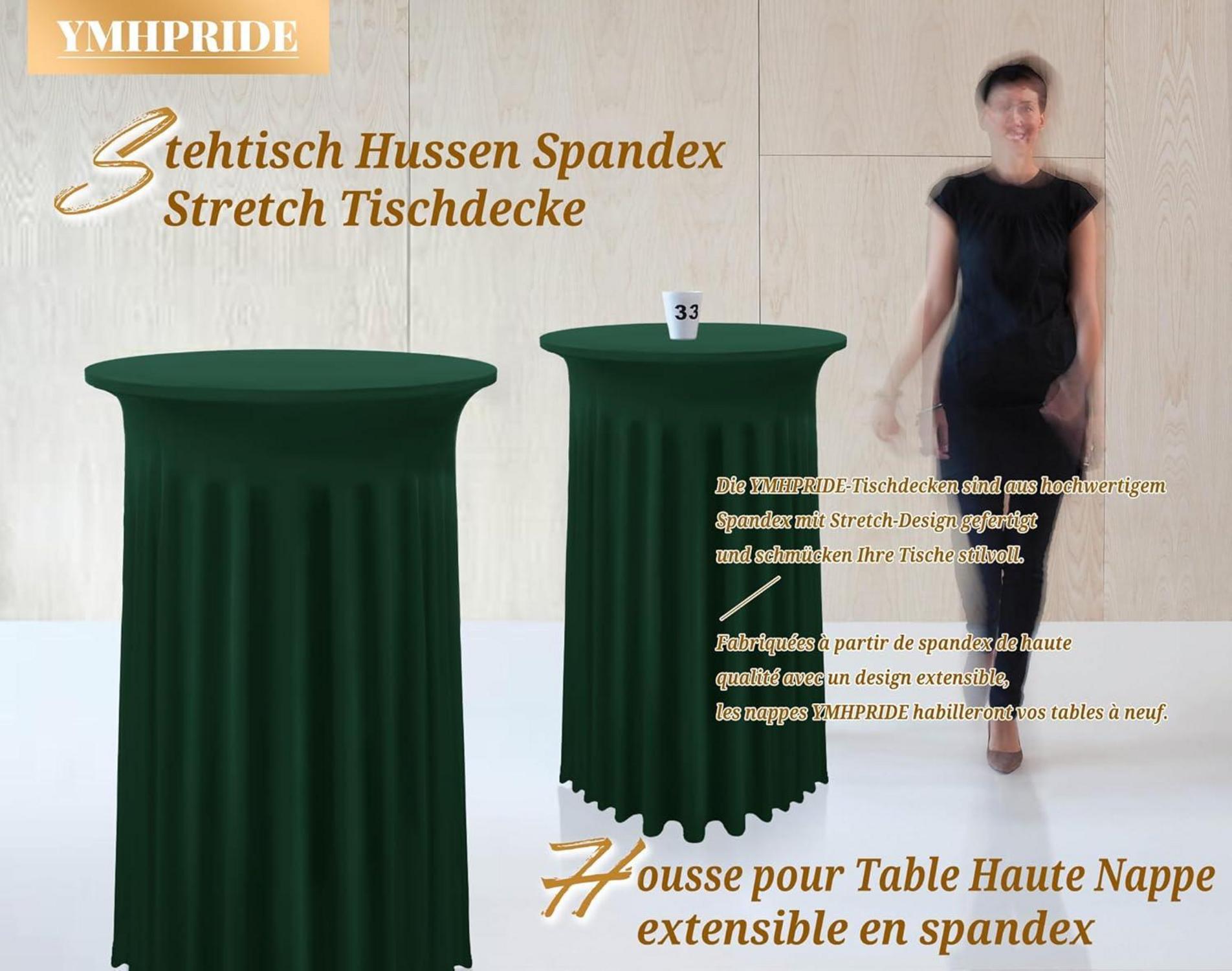 2er Set Stretch Stehtisch Husse Dunkelgrün Ø 80-85 cm, Spandex