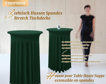 2er Set Stretch Stehtisch Husse Dunkelgrün Ø 80-85 cm, Spandex