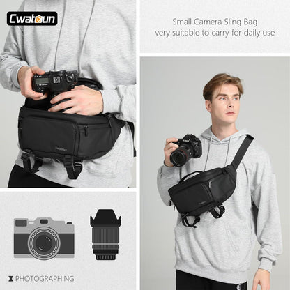 Cwatcun DSLR Kameratasche, SLR Fototasche, Umhängetasche für Fotografen, Schwarz